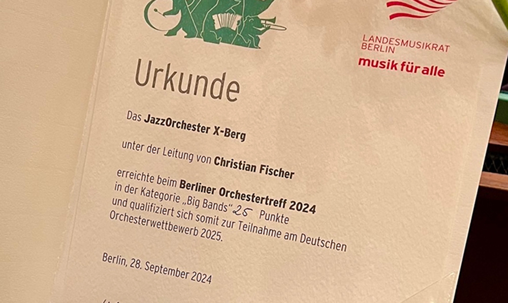 Urkunde Jazzorchester X-berg